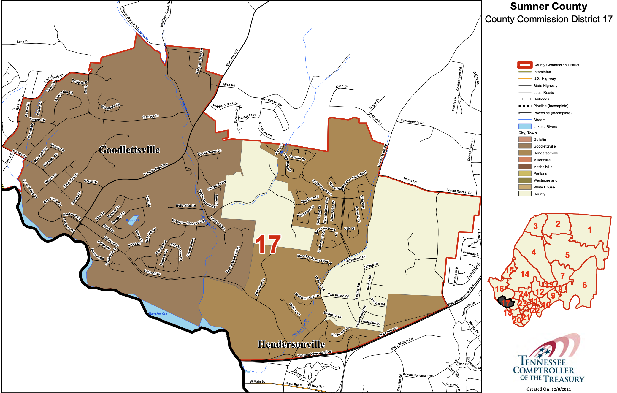 Map of Sumner County Commission District 17 showing neighborhood boundaries